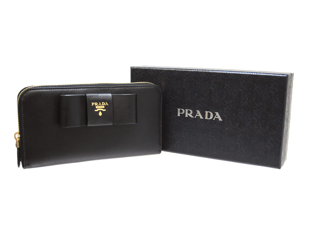 6☆ PRADA✨長財布✨ピンク✨プラダ✨リボン✨レザー✨フィオッコ✨Wホック